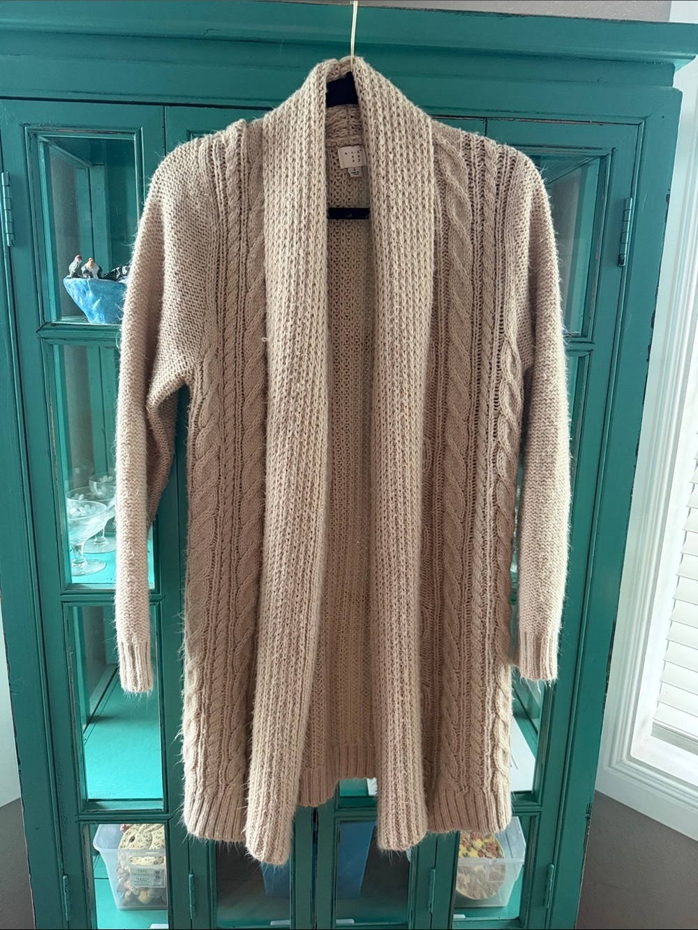 Cozy Cable-Knit Open-Front Cardigan in Beige